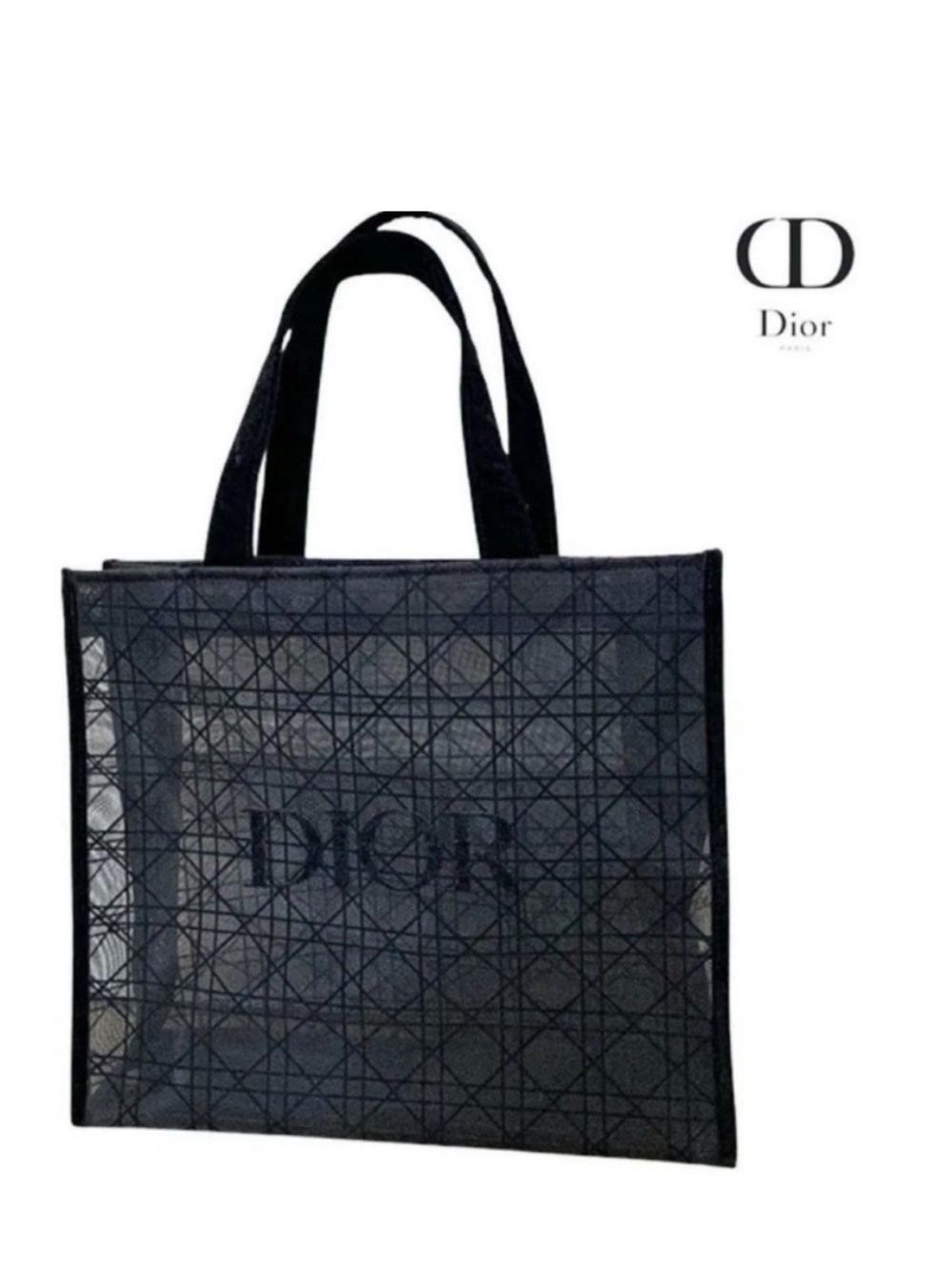 Dior Black Mesh Tote Bag with Logo large tote